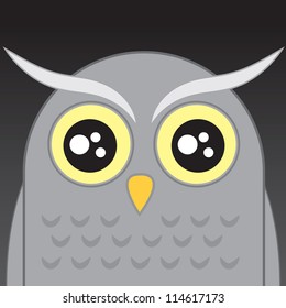 Gray owl cartoon head in the night