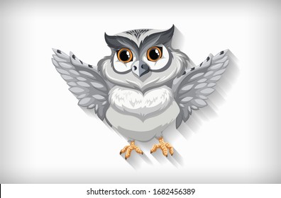 Gray owl flying on white background illustration