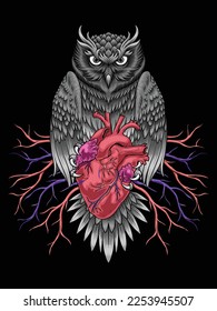 Gray Owl with heart and vein logo