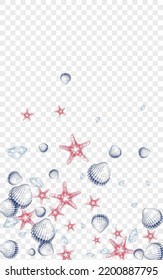 Gray Oyster Background Transparent Vector. Clam Doodle Graphic. Whimsical Texture. Red Shellfish Seamless Textile Card. Ultramarine Starfish.