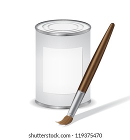 gray paint tin and paint brush