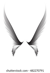 Gray pair wings on white background, design element 