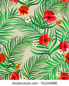 	
Gray palm leaves on the light background. Vector seamless pattern. Tropical illustration. Jungle foliage.