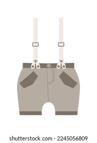 Gray pants with suspenders for baby boy. Clothing for infant kids. Vector illustration isolated design