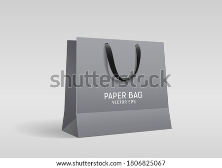 Gray paper bag, with black cloth handle design, template on gray background Eps 10 vector illustration