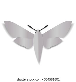 A gray paper butterfly on a white background.