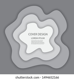 Gray paper cut shapes. Wave pattern background.