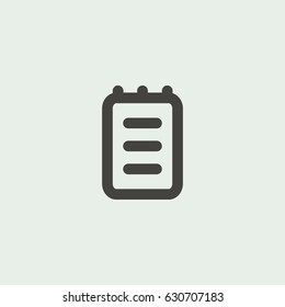 Gray paper notebook note icon vector silhouette, Document on isolated background