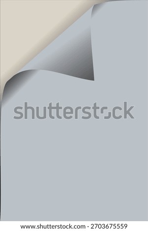 A gray paper page is curled at the top left corner, revealing a beige underside with subtle shadows and gradients.