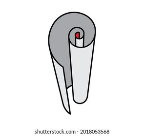 Gray paper or tin roll in perspective. Letter e