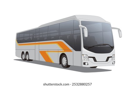 Gray Passenger Bus with Orange Stripes, realistic vector illustration isolated, eps