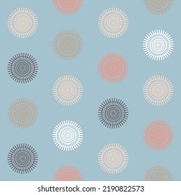 Gray pastel seamless pattern with round wheel ornament for clothing design and decoration, vector illustration