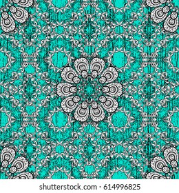 Gray pattern. Metal with floral pattern. Blue background with gray elements. Vector gray floral ornament brocade textile pattern.