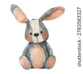 Gray and peach colored stuffed rabbit toy