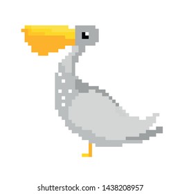 Gray Pelican pixel art graphics.  Vector