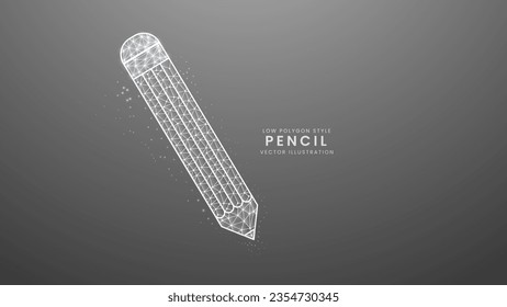 Gray pencil for writing and drawing. Education stationery equipment, Modern digital low polygon style vector illustration