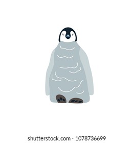 Gray penguin flat style. Cartoon digital graphics. King penguin baby. Cute bird vector illustration.