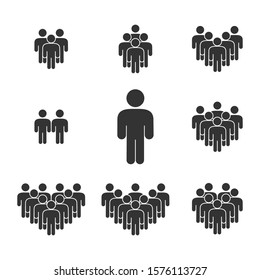 Gray people icons set of different number on white background.