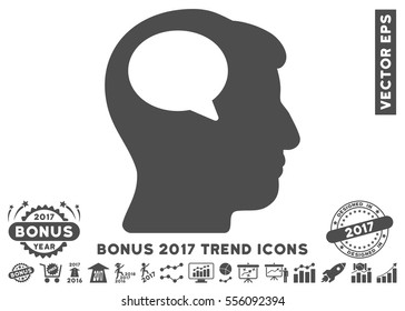 Gray Person Thinking icon with bonus 2017 trend pictograms. Vector illustration style is flat iconic symbols, white background.