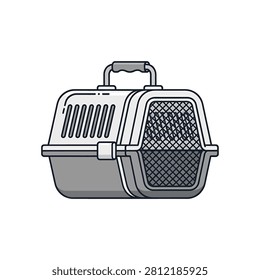 Gray pet carrier with handle and mesh