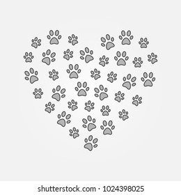 Gray pets footprints in heart shape vector cute illustration