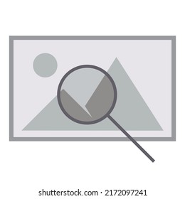 gray picture with a magnifying glass on a white background