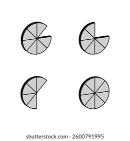Gray pie chart. Circular segment design. Data infographic icon. Simple monochrome style.