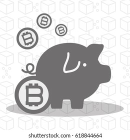 gray pig icon circuit bitcoin money currency