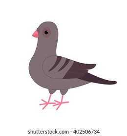 Gray Pigeon Dove bird. Cute cartoon character on white background. Isolated. Pigeon icon Flat design Vector illustration