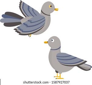 Gray pigeons are hand-drawn in flat style. Two pigeons.