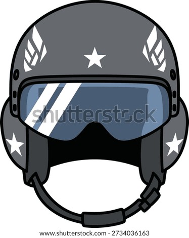 Gray pilot helmet with white star and wing insignia and blue visor aviation military