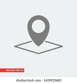 Gray pin with map icon on white background, vector illustration