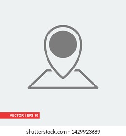 Gray pin with map icon on white background, vector illustration