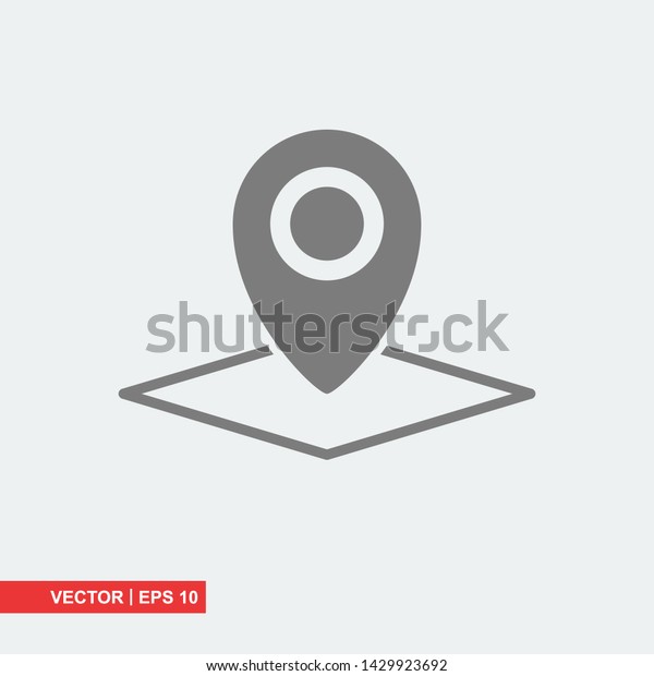 Gray pin with map icon on white background,\
vector illustration