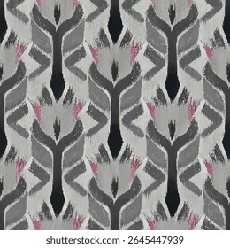Gray and pink modern geometric pattern with an abstract tribal influence. grunge lines ikat pattern, ikat seamless pattern, Vector illustration background for print the paper.
