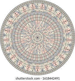 Gray and pink nude mandala. Circle ornament on isolated white background. Boho stile. For yoga, meditation. Indian, Arabian, 
Moroccan oriental floral and geometric round pattern