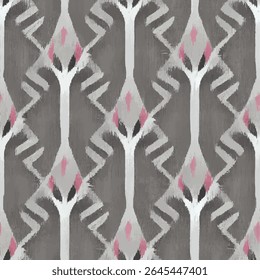 Grijs en roze patroon met een abstracte boom. grunge lijnen ikat patroon, ikat naadloos patroon, Vector illustratie achtergrond voor het afdrukken van het papier.