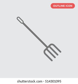 Gray pitchfork vector icon on background with long shadow, isolated