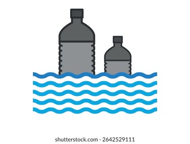 Botellas de plástico grises con contornos de onda que representan la contaminación por plásticos