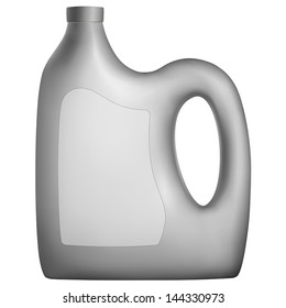 Gray plastic canister for car engine oil or other chemical fluids, isolated on white background