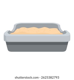 Gray plastic litter box filled with sand, an essential accessory for maintaining cat hygiene