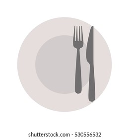 gray plate and pieces of cutlery