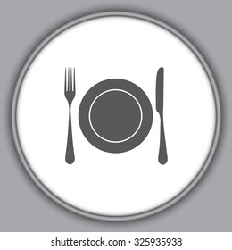 Gray plate with spoon, knife and fork 