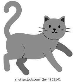 gray playful cat pet animal flat color vector illustration template design