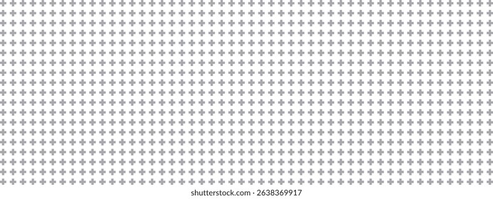 Gray plus and cross symbols on white background. Medical abstract pattern with repeating elements. Simple geometric layout for healthcare themes. Vector illustration.