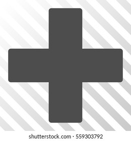 Gray Plus interface icon. Vector pictogram style is a flat symbol on diagonally hatched transparent background.