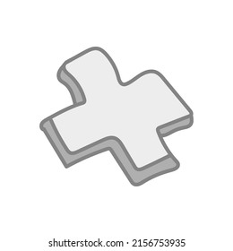 Gray plus sign in hand drawn style vector icon. Plasticine plus sign icon. 3D plus. Cartoon cross or plus sign icon.