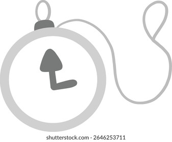 A gray pocket watch with hands that can show the time and stop the time.