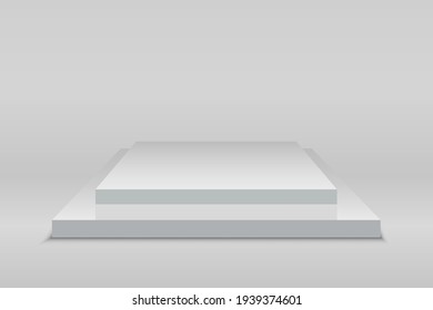 Gray podium, platform for presentation. Presentation circle of white platform, product place for presentation, winner podium or stage on transparent background. Vector illustration