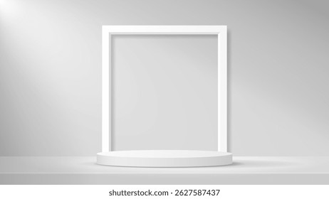 Pódio cinza com quadro branco para produto de apresentação